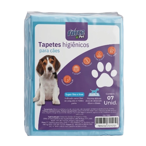Tapete Higiênico Force Pet 75x60cm Raças Médias e Filhotes 7 unid.